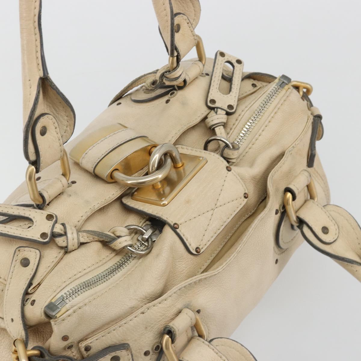 Chloe Paddington Hand Bag Leather Ivory Gold Silver Auth 185677