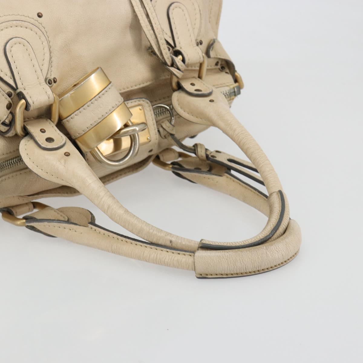 Chloe Paddington Hand Bag Leather Ivory Gold Silver Auth 185677
