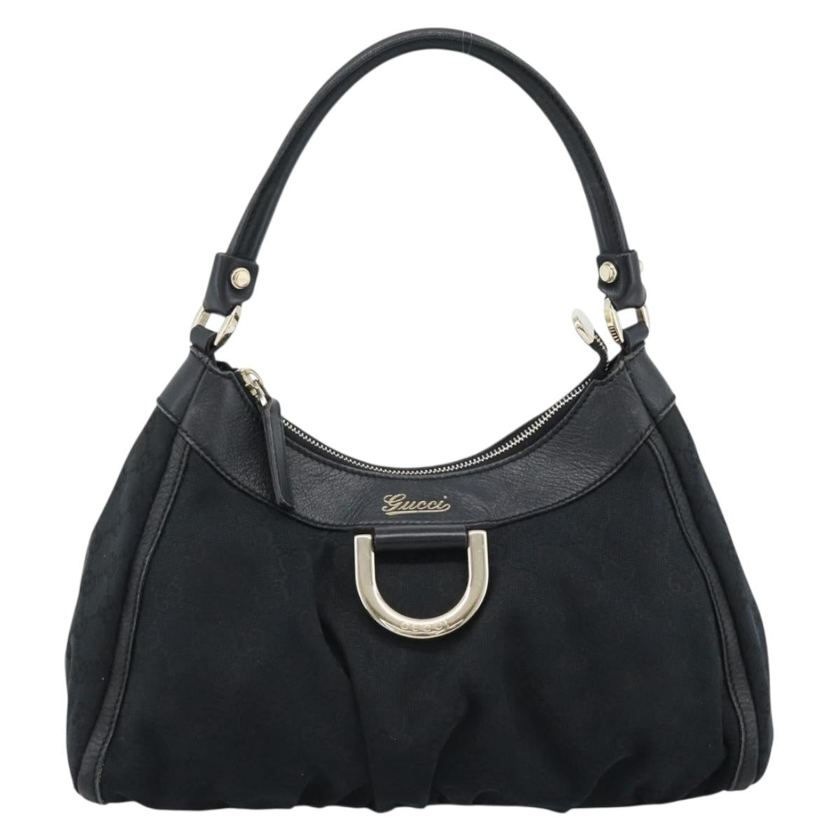 GUCCI GG Canvas Abbey Shoulder Bag Black Gold 190525 Auth 185679V