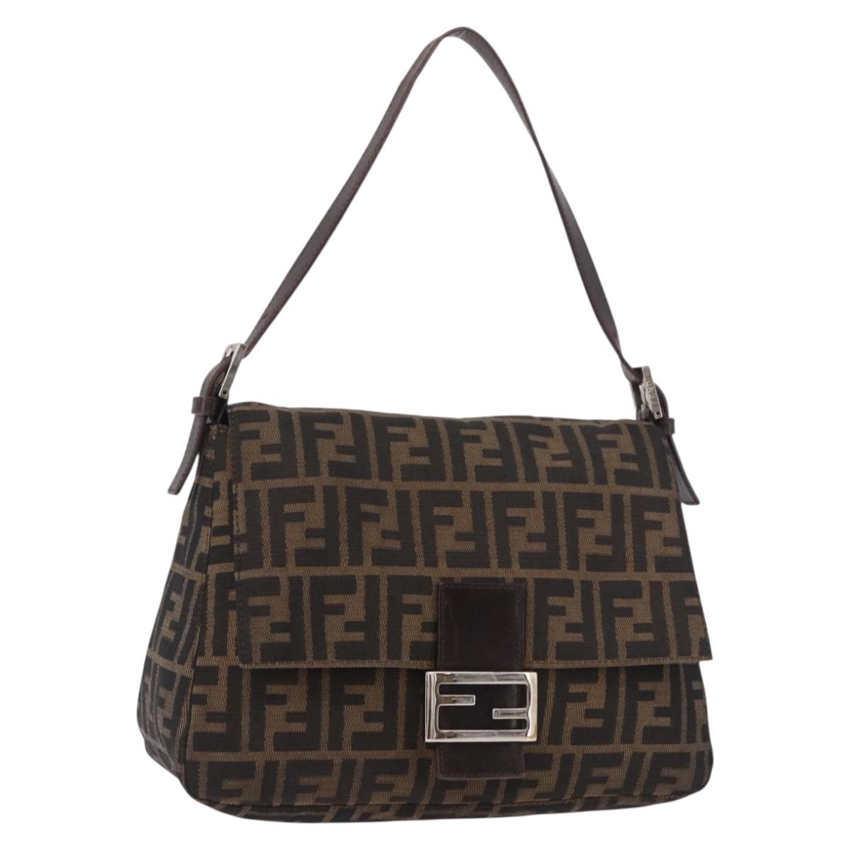 FENDI Zucca Canvas Mamma Baguette Shoulder Bag Black Brown Auth 185682SAV