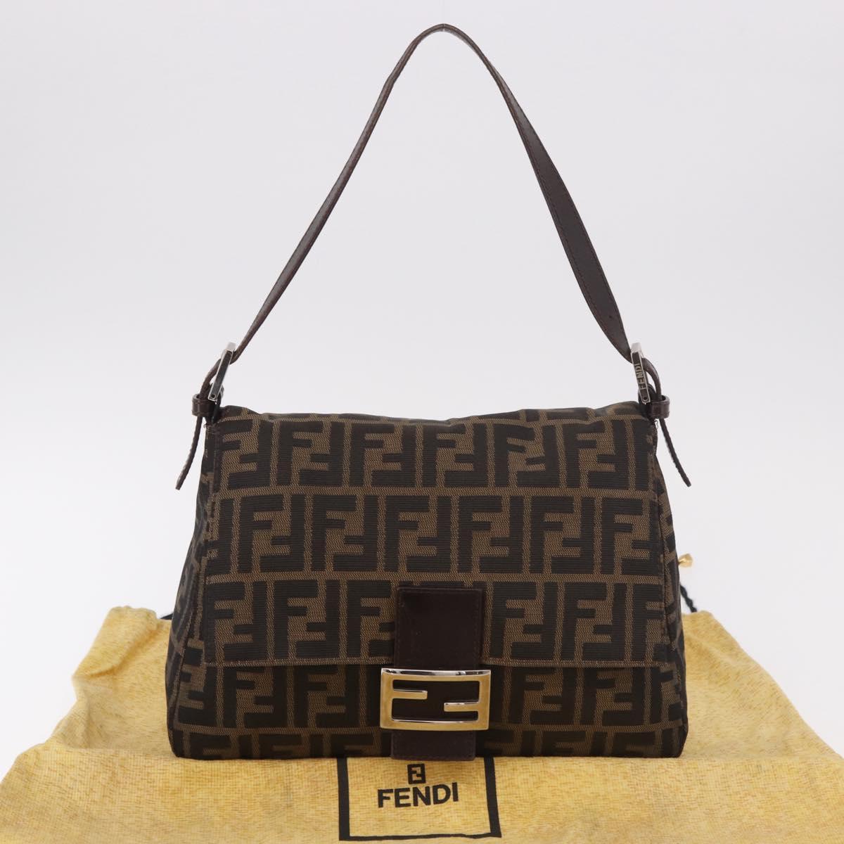 FENDI Zucca Canvas Mamma Baguette Shoulder Bag Black Brown Auth 185682SAV