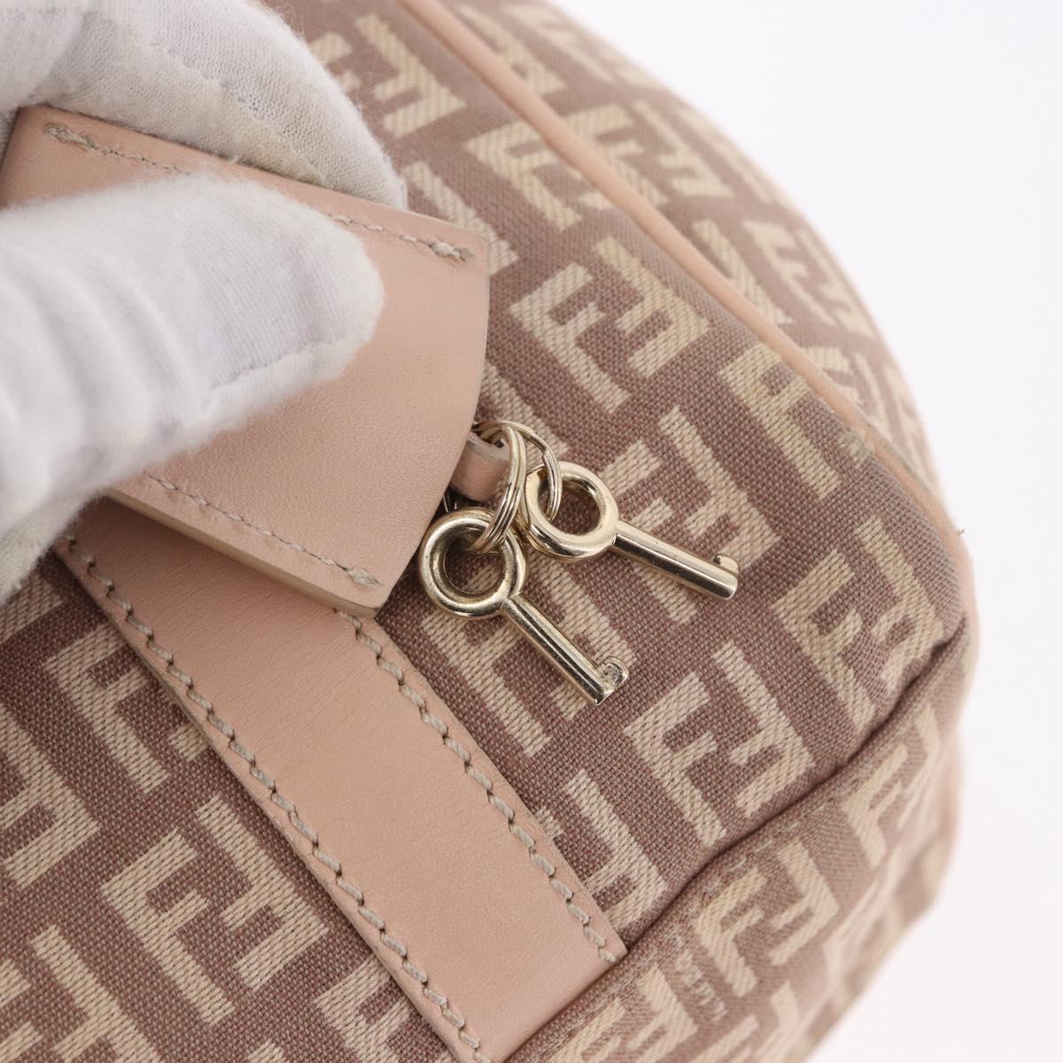 FENDI Zucchino Canvas Hand Bag Pink Gold Auth 185684