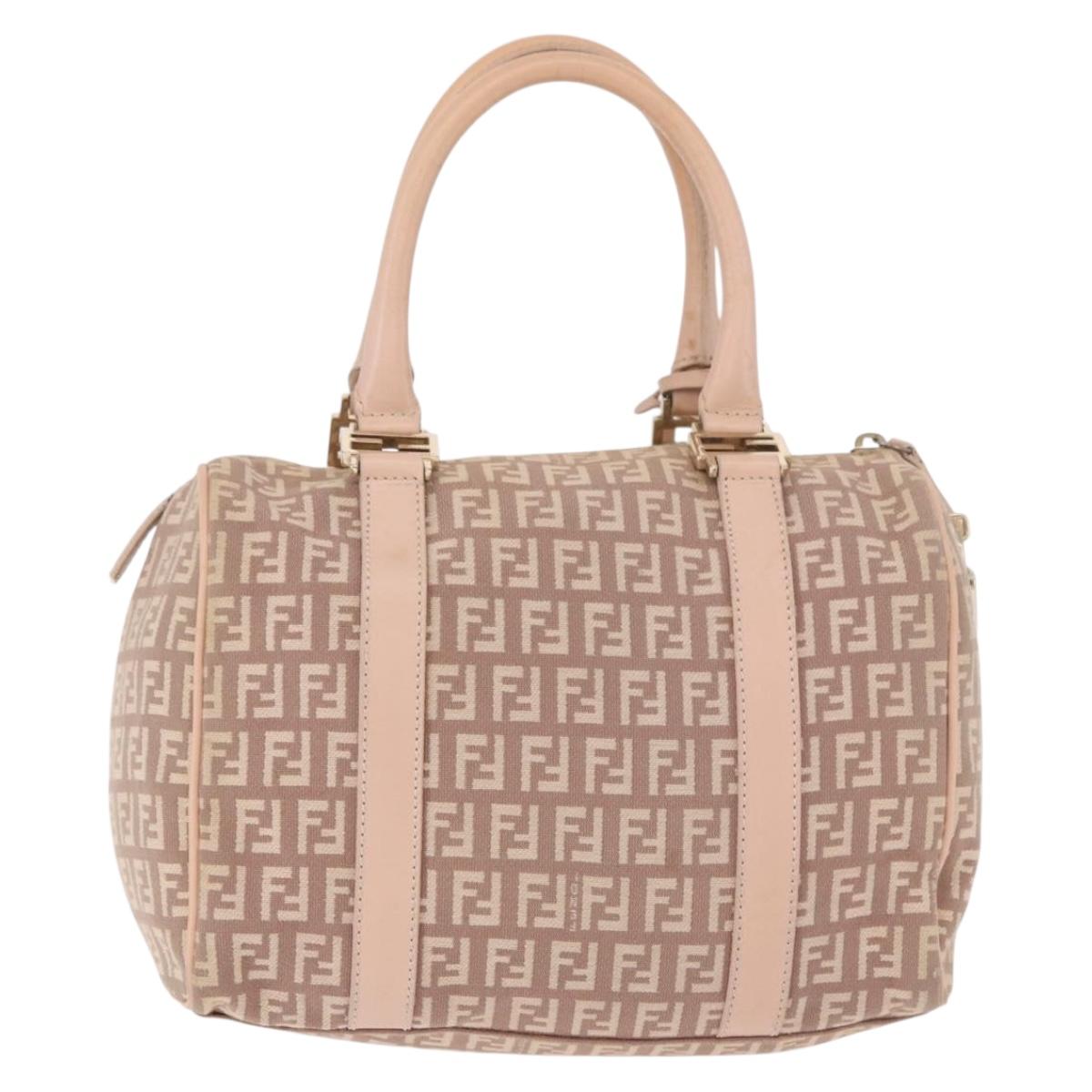 FENDI Zucchino Canvas Hand Bag Pink Gold Auth 185684