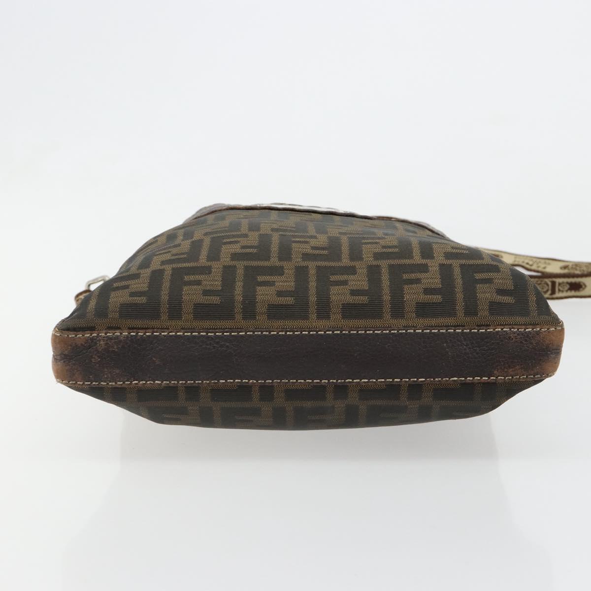 FENDI Zucca Canvas Shoulder Bag Black Brown Auth 185685