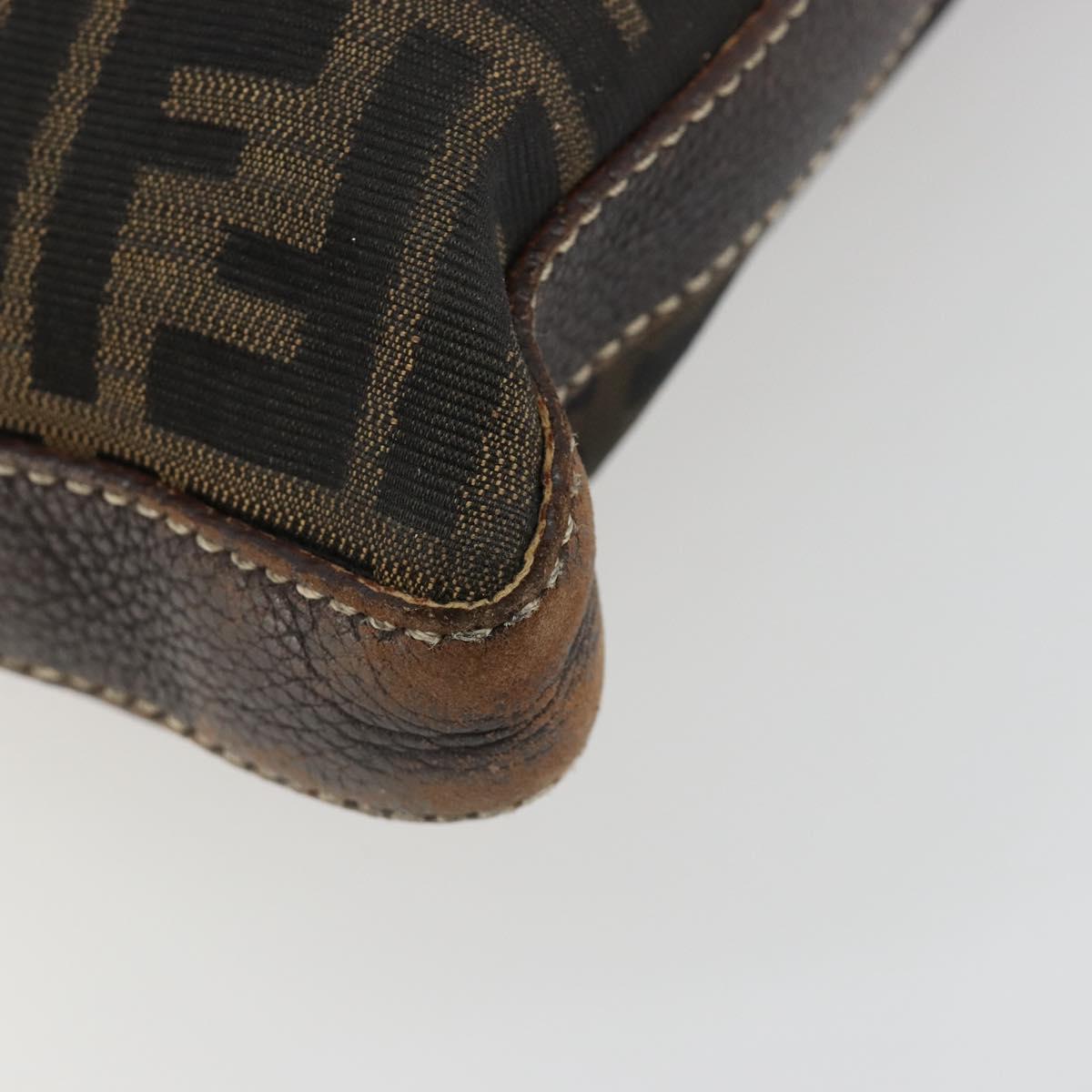 FENDI Zucca Canvas Shoulder Bag Black Brown Auth 185685
