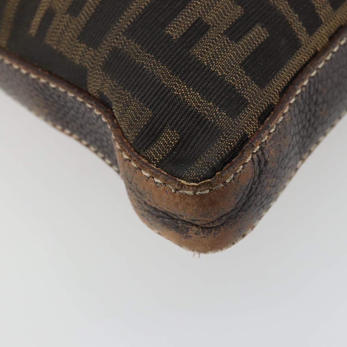 FENDI Zucca Canvas Shoulder Bag Black Brown Auth 185685
