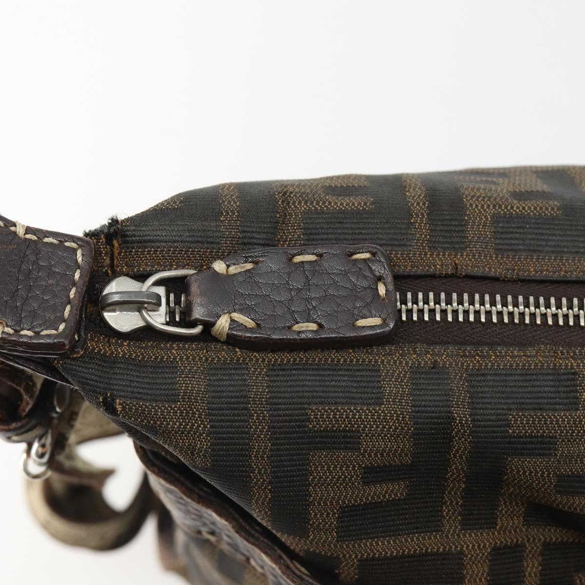 FENDI Zucca Canvas Shoulder Bag Black Brown Auth 185685