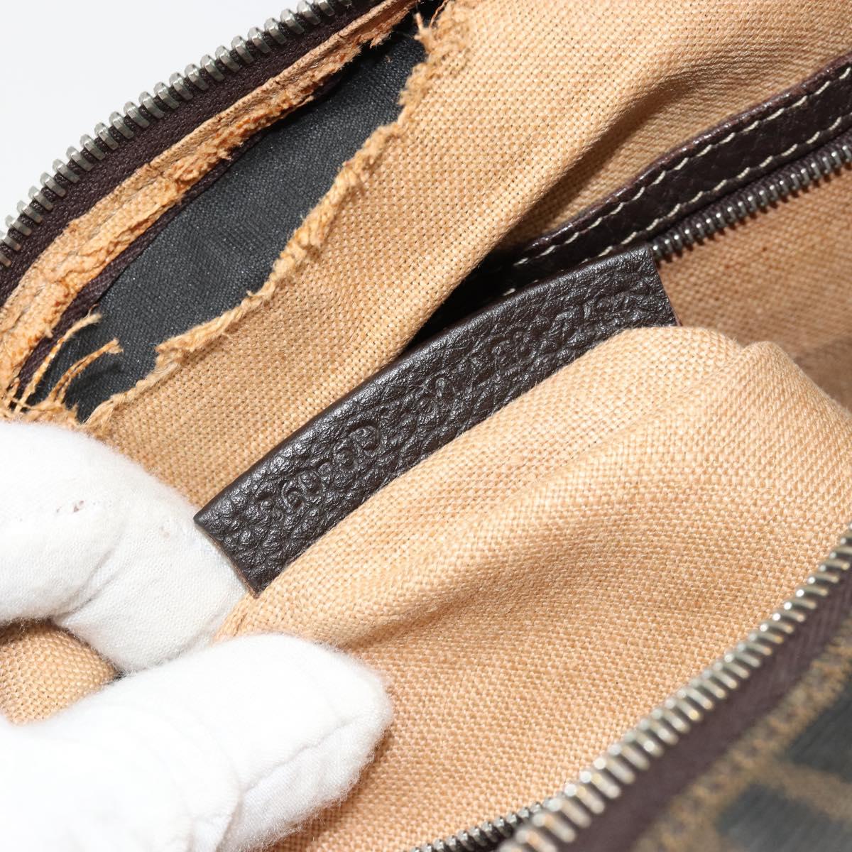 FENDI Zucca Canvas Shoulder Bag Black Brown Auth 185685