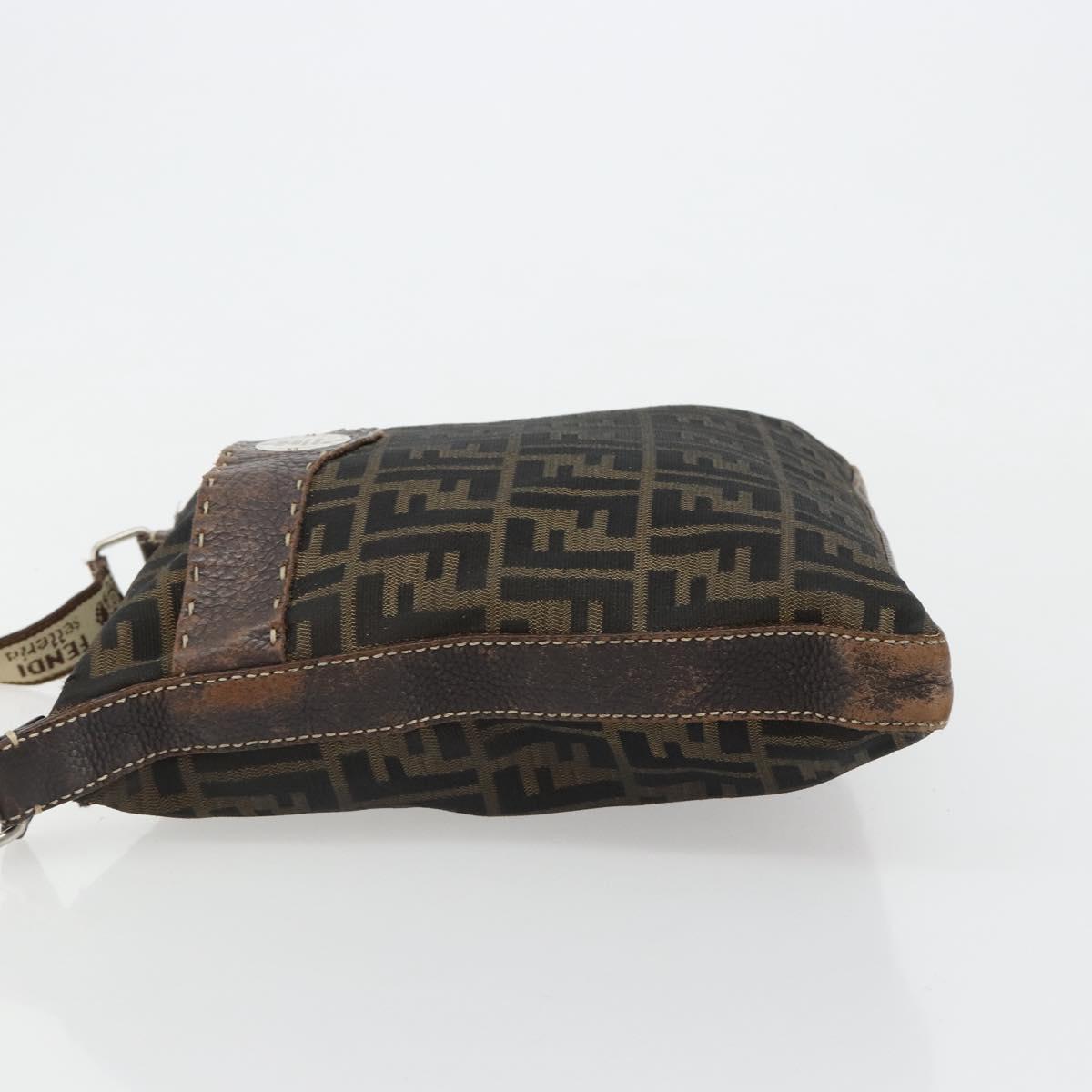 FENDI Zucca Canvas Shoulder Bag Black Brown Auth 185685