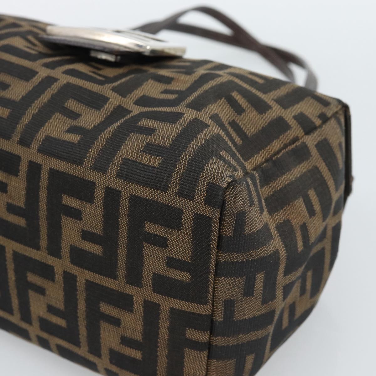 FENDI Zucca Canvas Shoulder Bag Black Brown Auth 185690