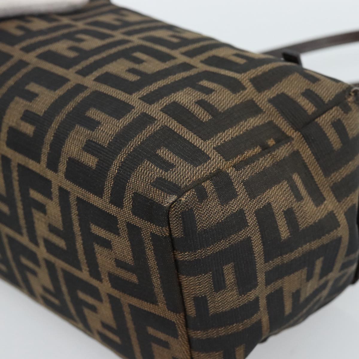 FENDI Zucca Canvas Shoulder Bag Black Brown Auth 185690