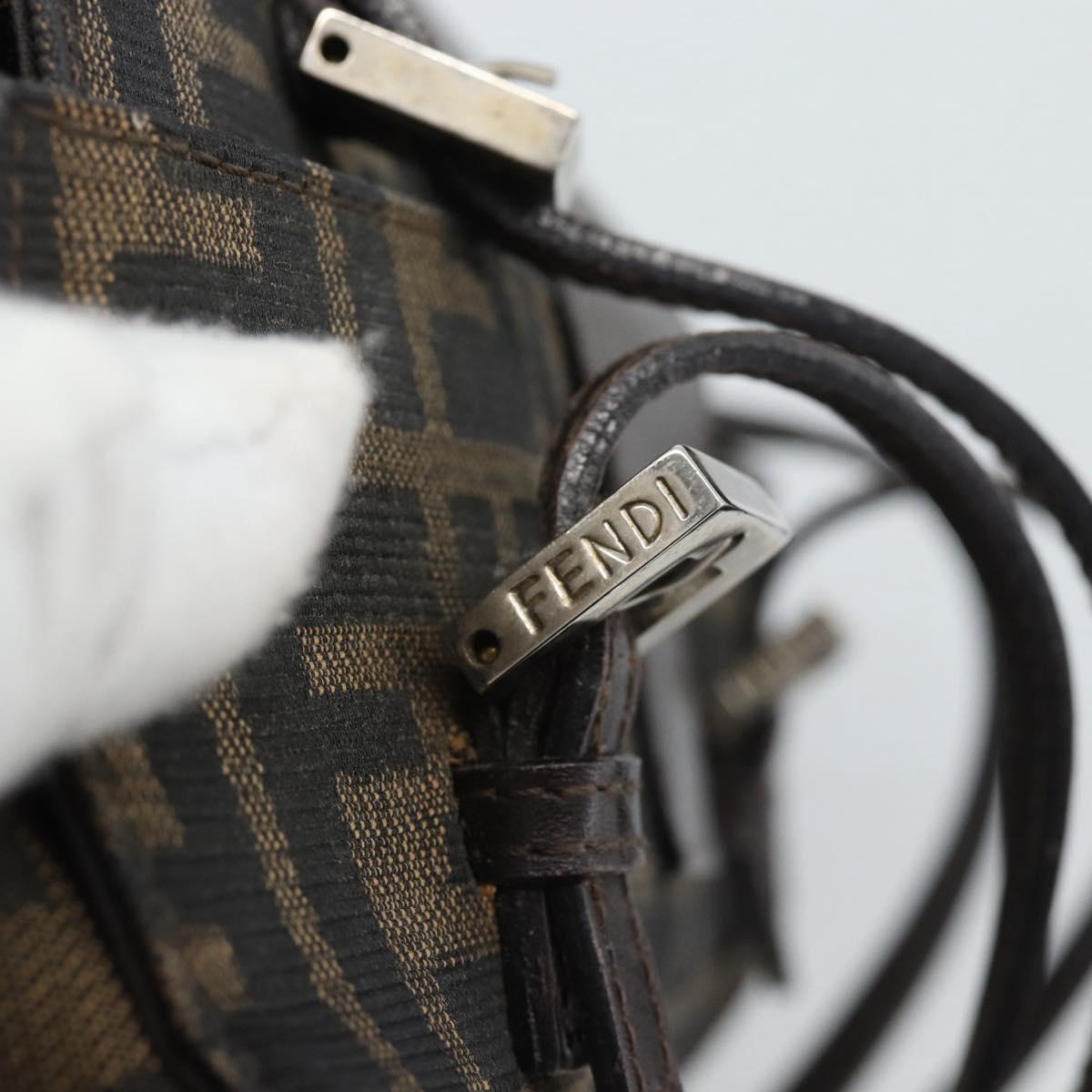 FENDI Zucca Canvas Shoulder Bag Black Brown Auth 185690