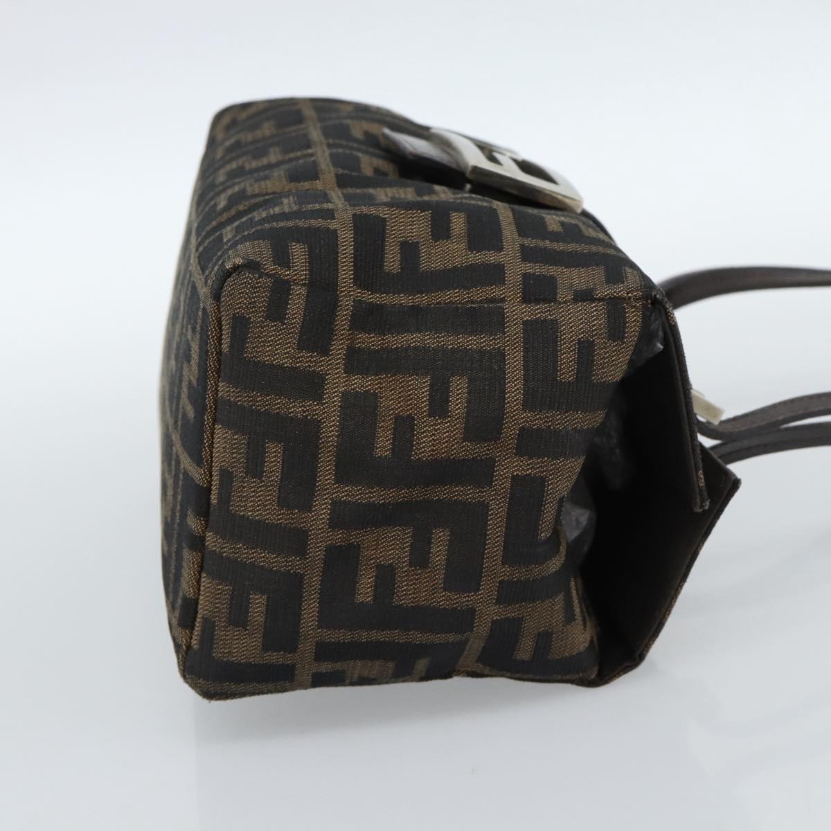 FENDI Zucca Canvas Shoulder Bag Black Brown Auth 185690