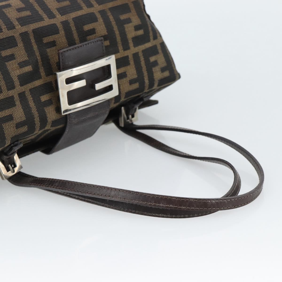 FENDI Zucca Canvas Shoulder Bag Black Brown Auth 185690