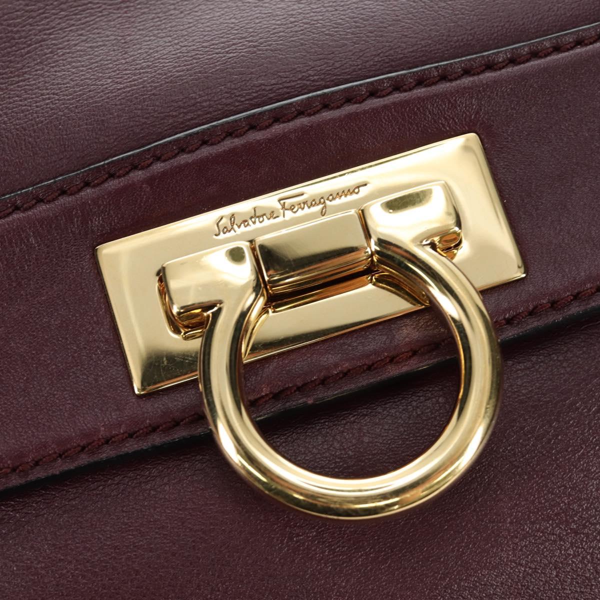Salvatore Ferragamo Gancini Hand Bag Leather 2way Purple Gold Auth 185691A