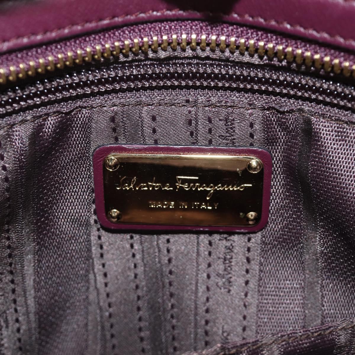 Salvatore Ferragamo Gancini Hand Bag Leather 2way Purple Gold Auth 185691A