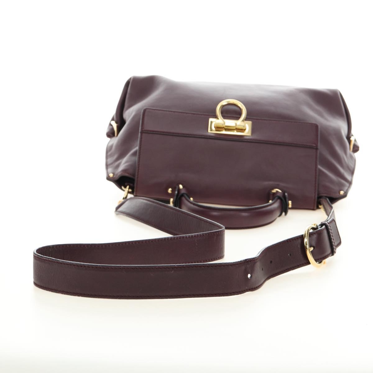 Salvatore Ferragamo Gancini Hand Bag Leather 2way Purple Gold Auth 185691A