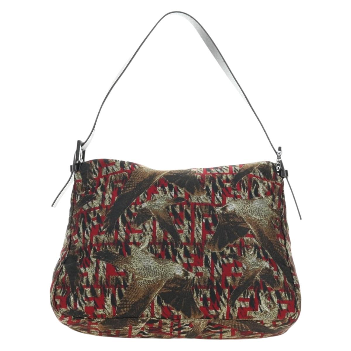 FENDI Zucca Canvas Mamma Baguette Shoulder Bag Red Silver Auth 185692V