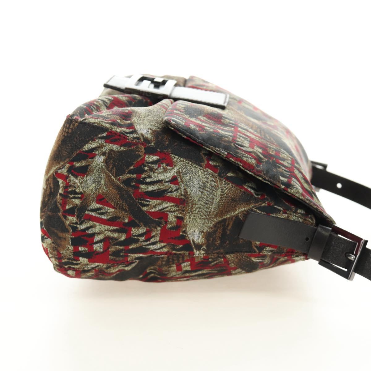 FENDI Zucca Canvas Mamma Baguette Shoulder Bag Red Silver Auth 185692V