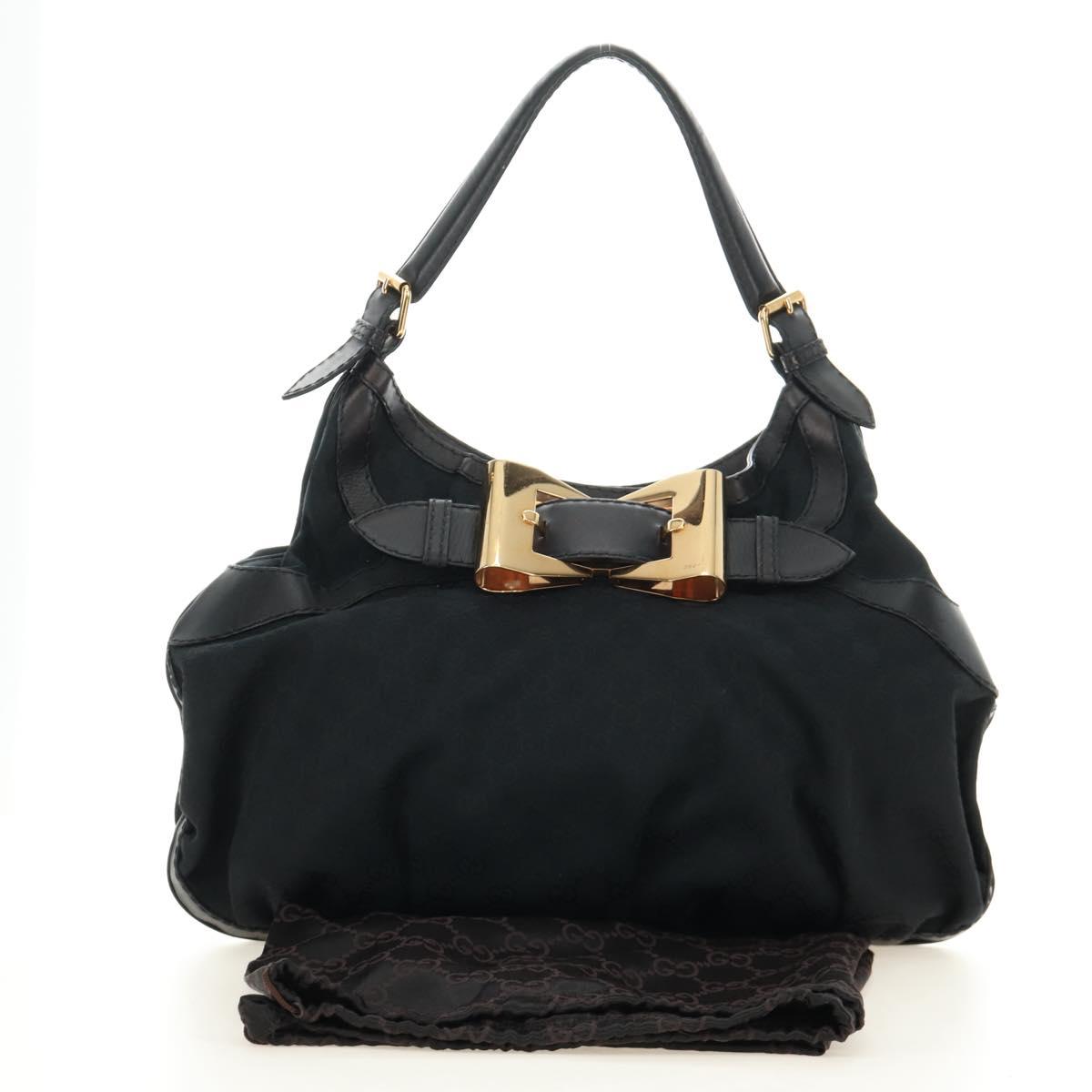 GUCCI GG Canvas Shoulder Bag Black Gold 189884 Auth 185693V