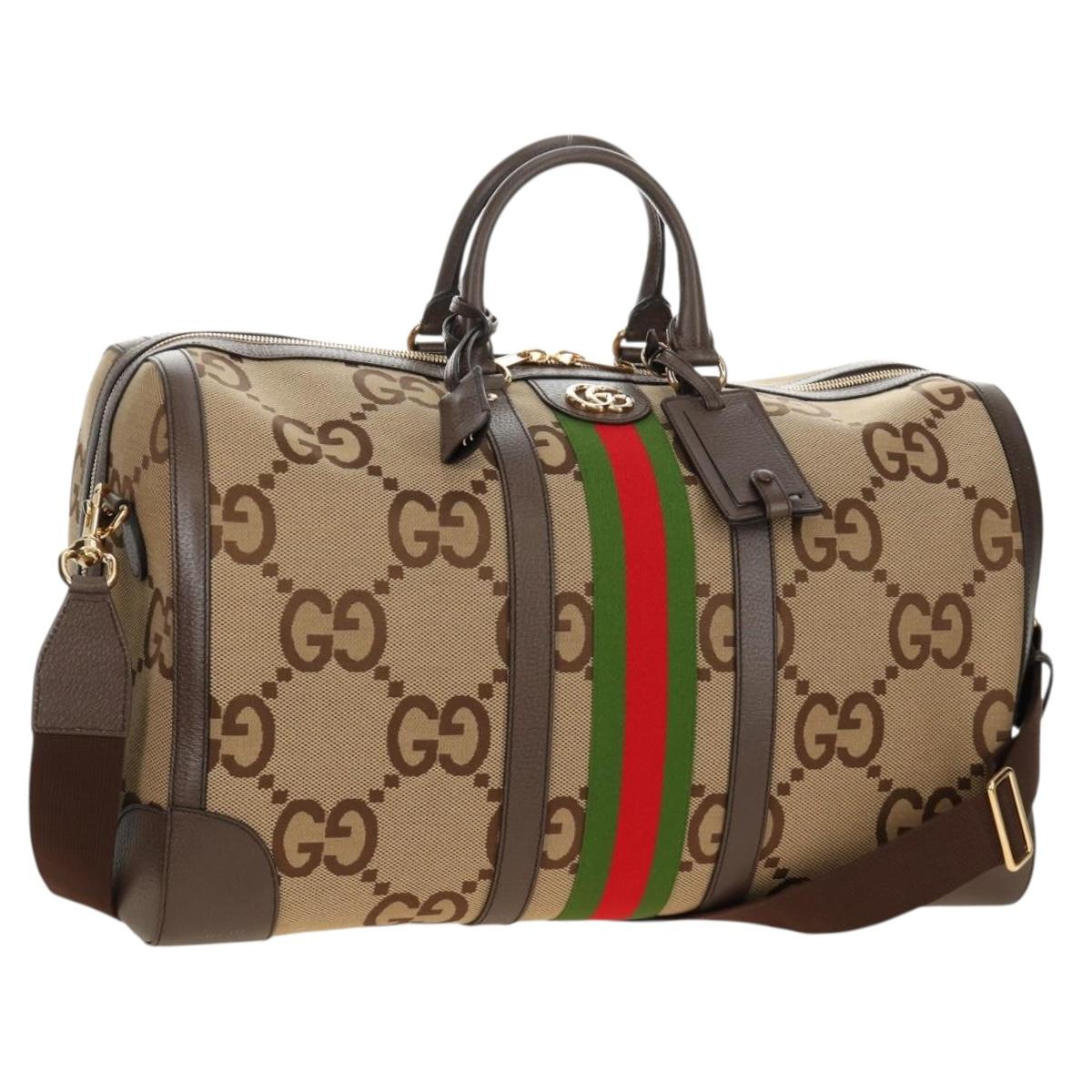 GUCCI Jumbo GG Web Sherry Line Boston Bag 2way Beige Gold 696039 Auth 185694SM