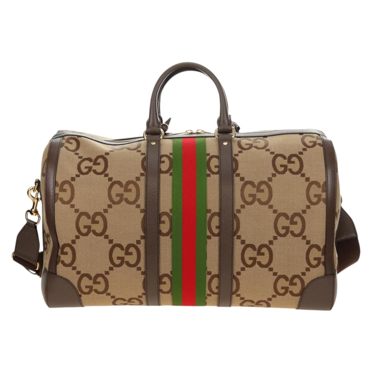 GUCCI Jumbo GG Web Sherry Line Boston Bag 2way Beige Gold 696039 Auth 185694SM