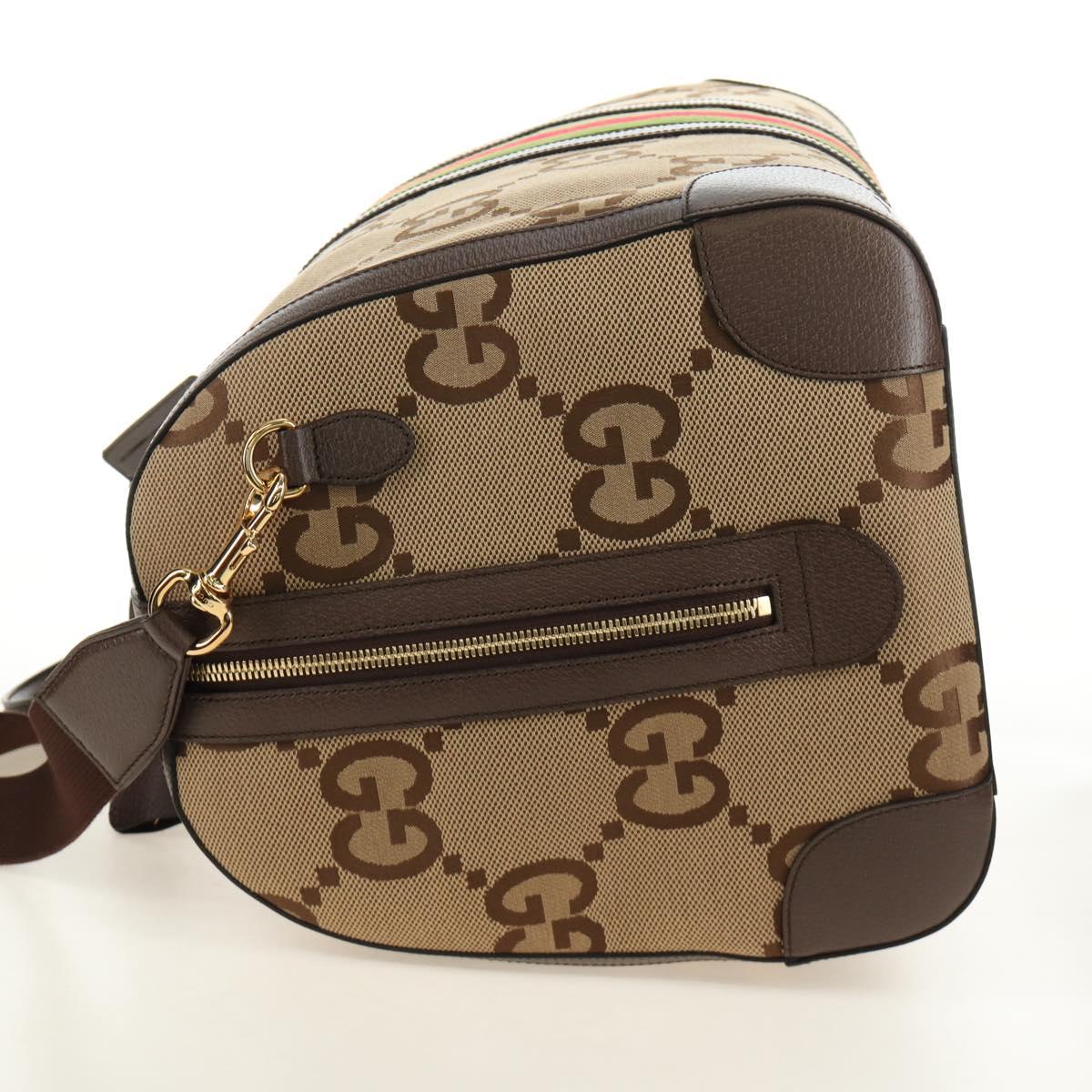 GUCCI Jumbo GG Web Sherry Line Boston Bag 2way Beige Gold 696039 Auth 185694SM