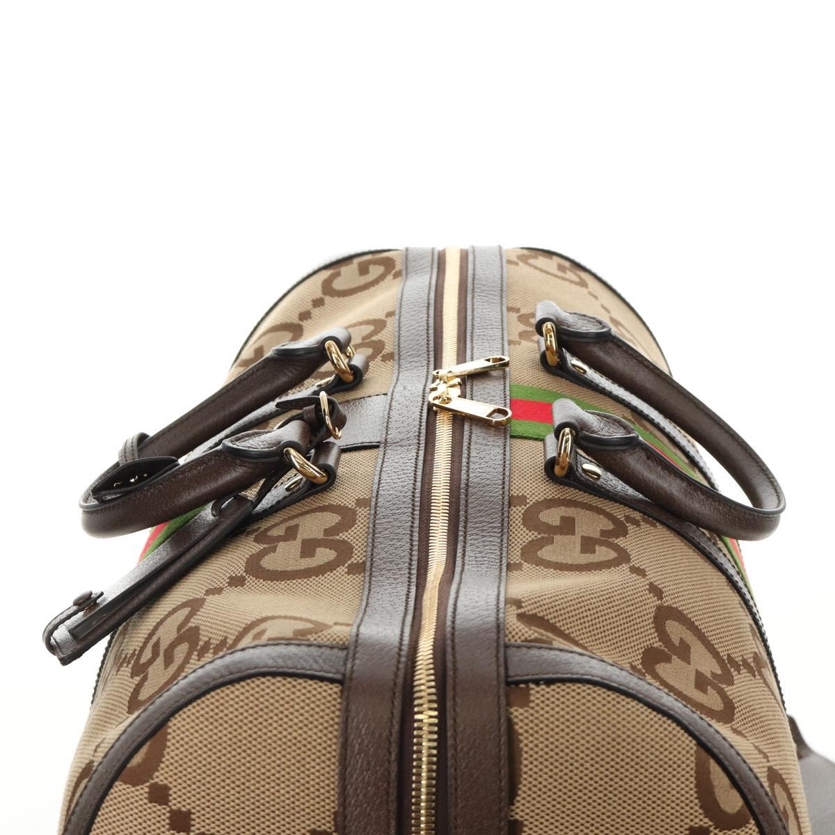 GUCCI Jumbo GG Web Sherry Line Boston Bag 2way Beige Gold 696039 Auth 185694SM