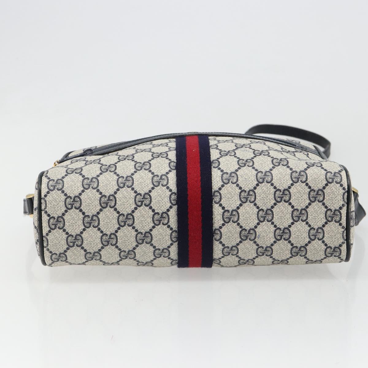 GUCCI GG Supreme Sherry Line Shoulder Bag PVC Navy Gold Auth 185719