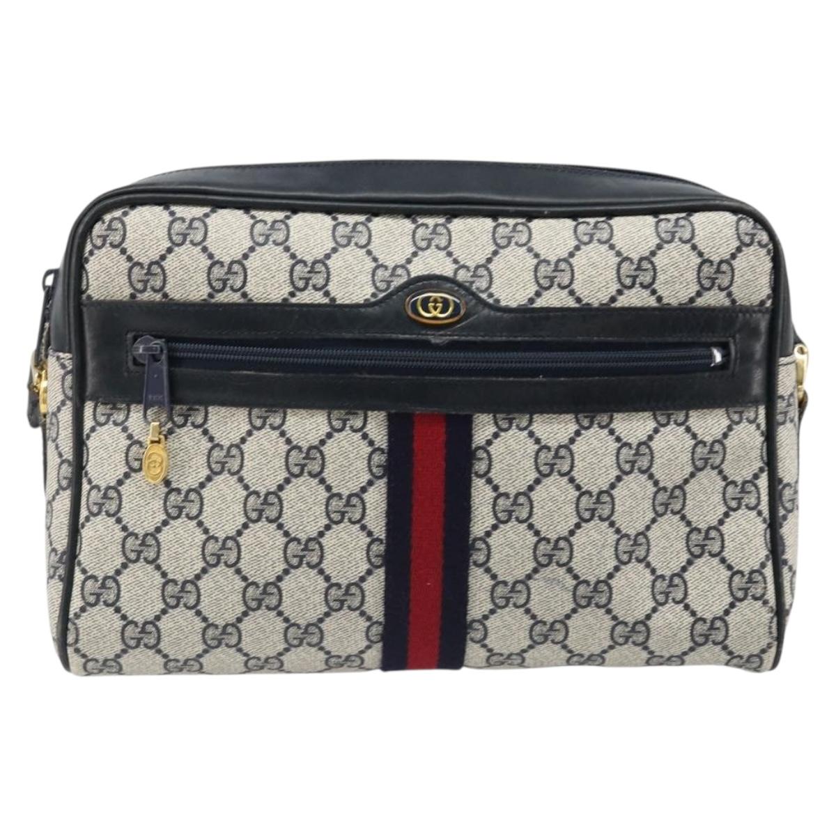 GUCCI GG Supreme Sherry Line Shoulder Bag PVC Navy Gold Auth 185719
