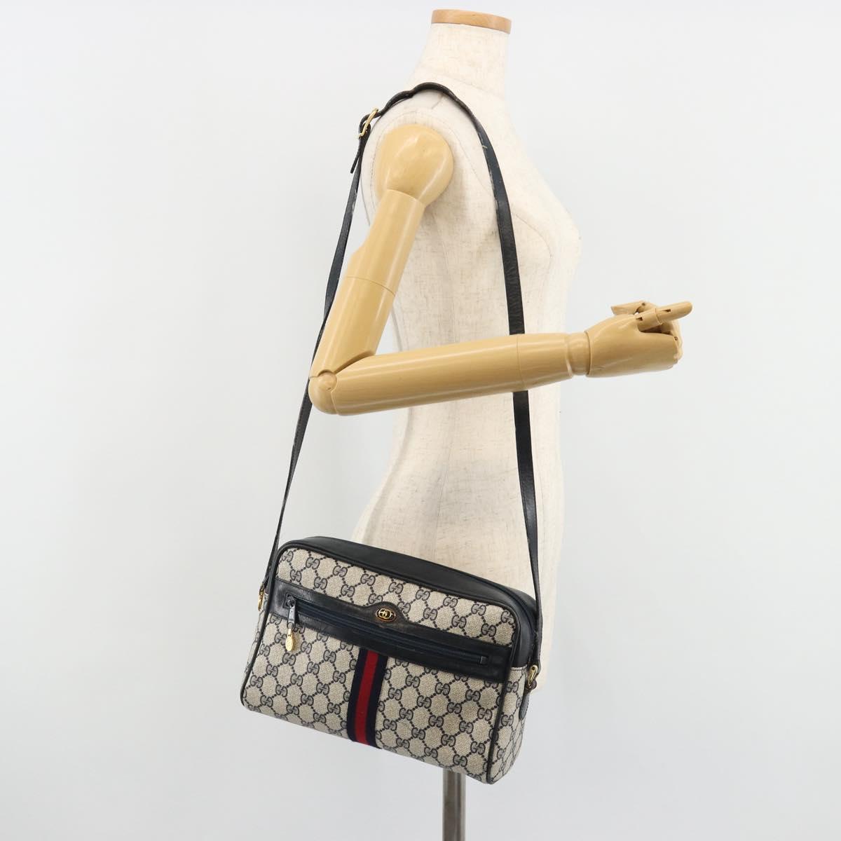GUCCI GG Supreme Sherry Line Shoulder Bag PVC Navy Gold Auth 185719