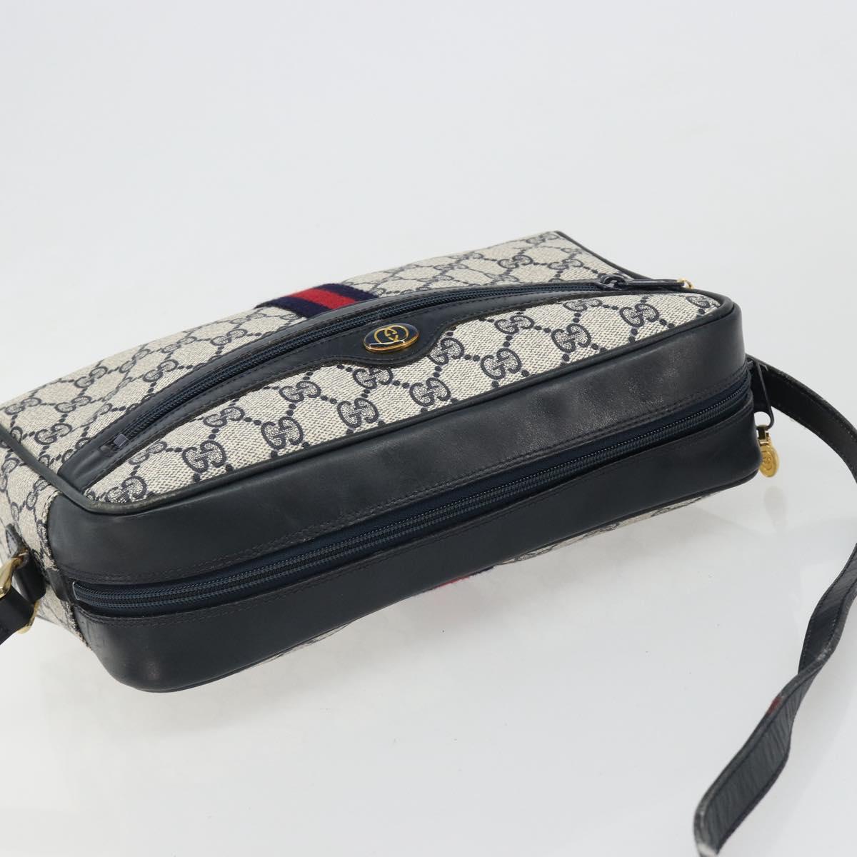 GUCCI GG Supreme Sherry Line Shoulder Bag PVC Navy Gold Auth 185719