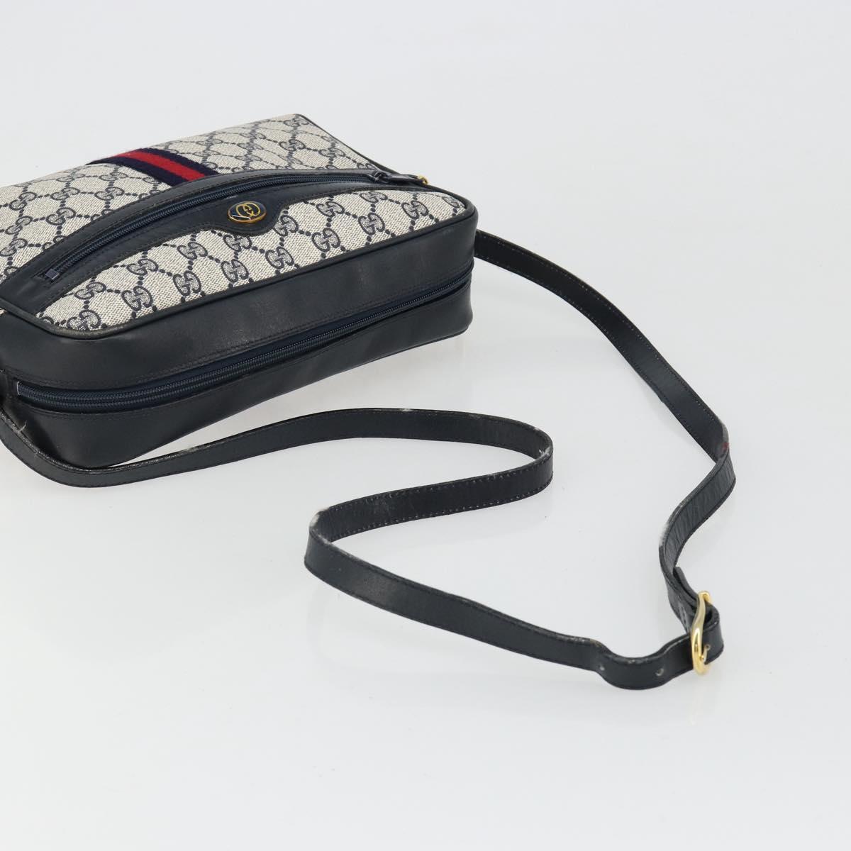 GUCCI GG Supreme Sherry Line Shoulder Bag PVC Navy Gold Auth 185719