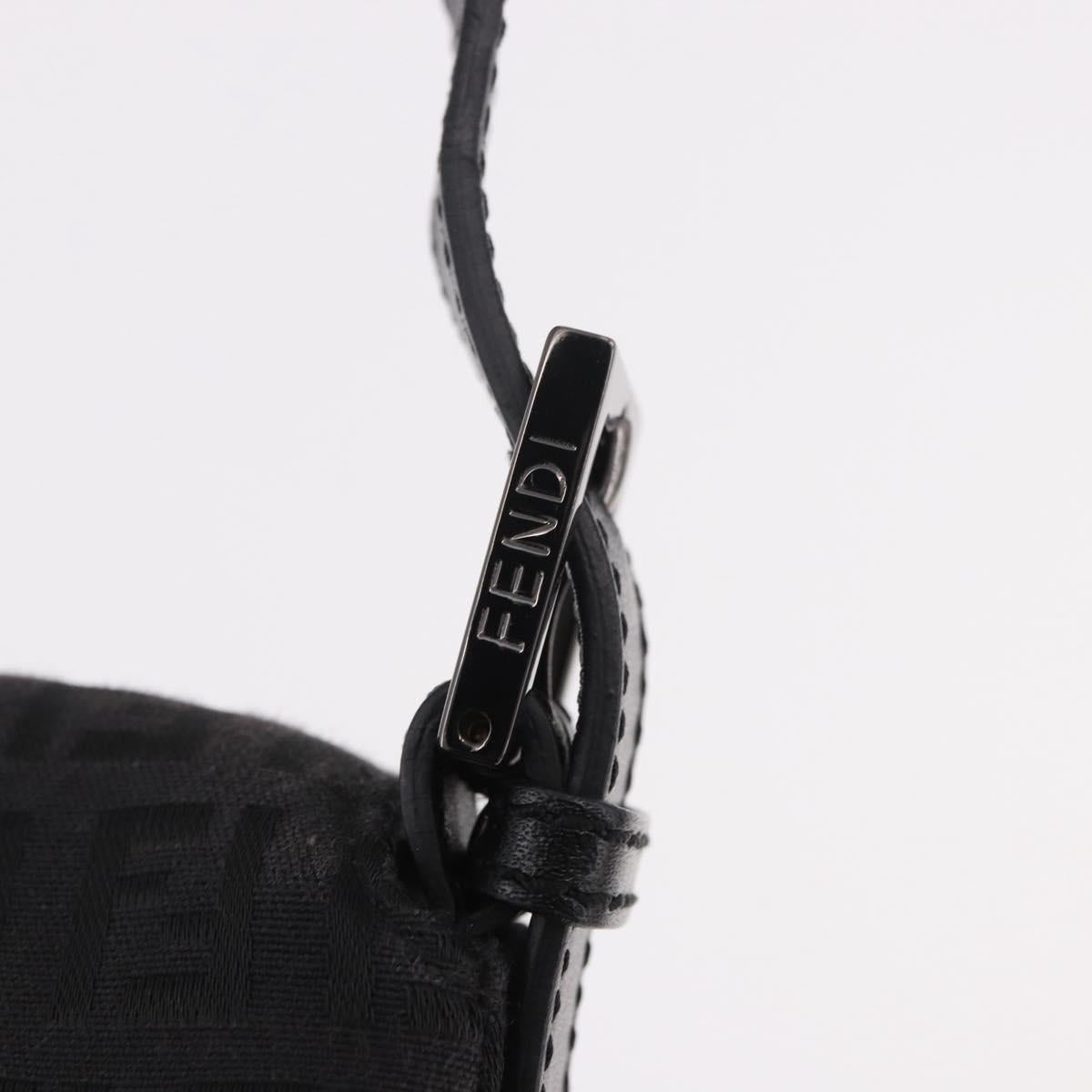 FENDI Zucchino Canvas Mamma Baguette Shoulder Bag Black Auth 185724SAV