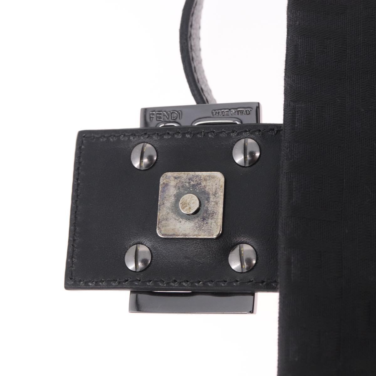 FENDI Zucchino Canvas Mamma Baguette Shoulder Bag Black Auth 185724SAV