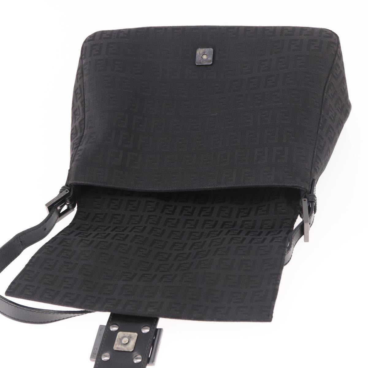 FENDI Zucchino Canvas Mamma Baguette Shoulder Bag Black Auth 185724SAV