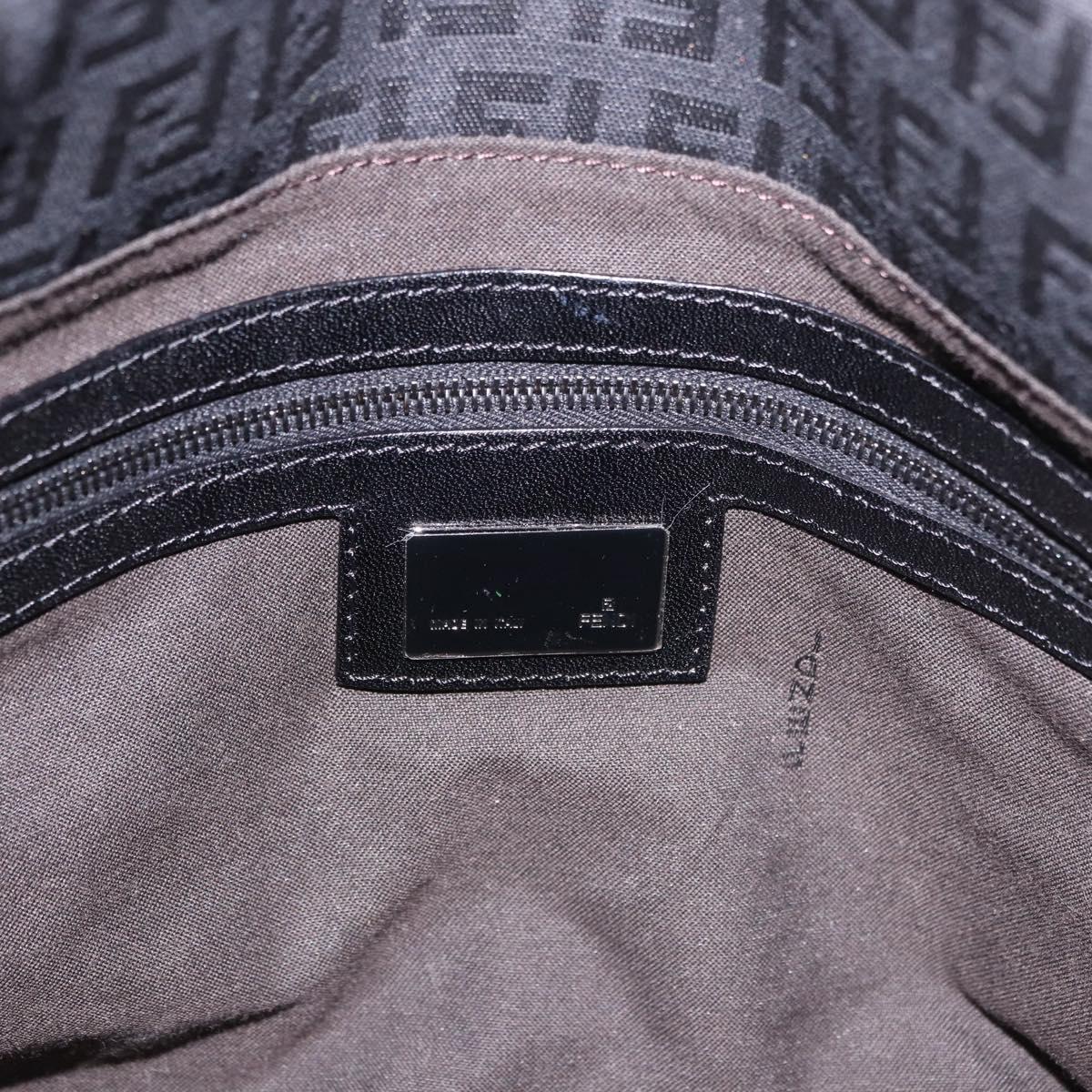 FENDI Zucchino Canvas Mamma Baguette Shoulder Bag Black Auth 185724SAV