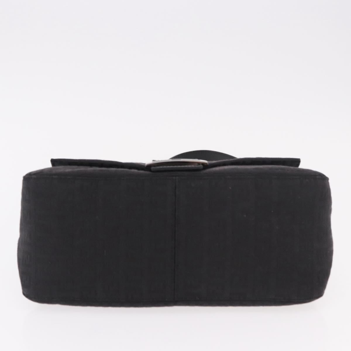 FENDI Zucchino Canvas Mamma Baguette Shoulder Bag Black Auth 185724SAV