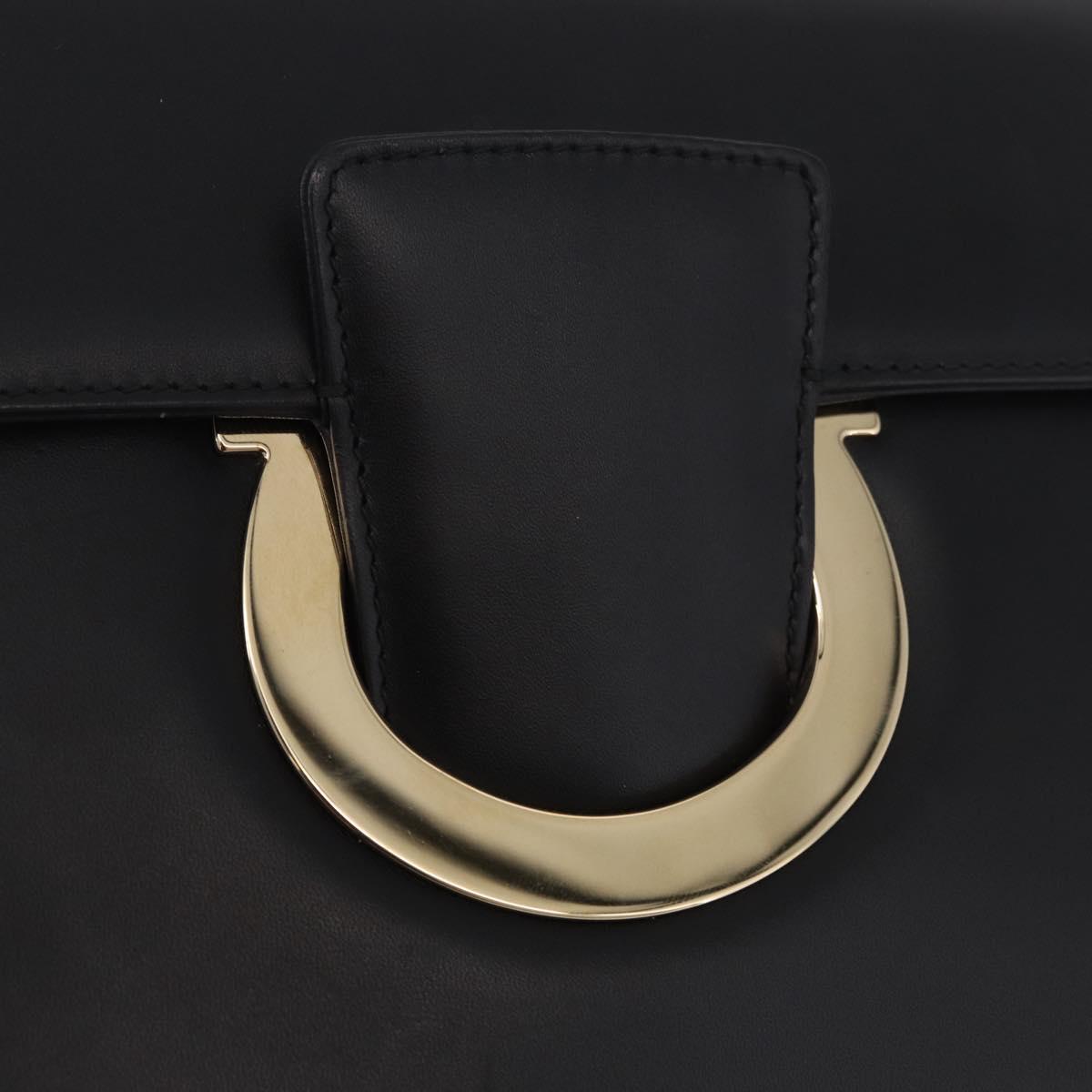 Salvatore Ferragamo Gancini Chain Shoulder Bag Leather Black Gold Auth 185725A