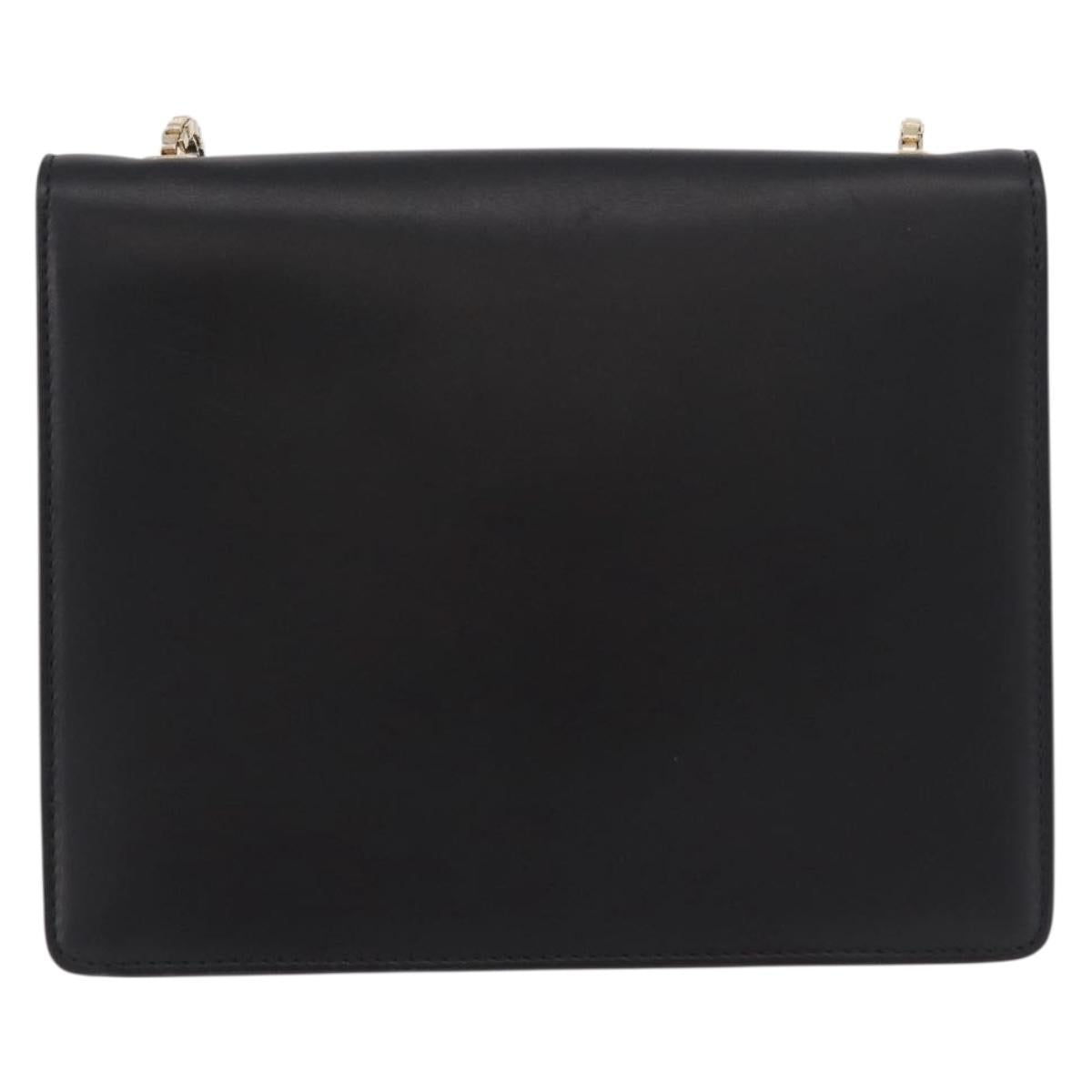 Salvatore Ferragamo Gancini Chain Shoulder Bag Leather Black Gold Auth 185725A