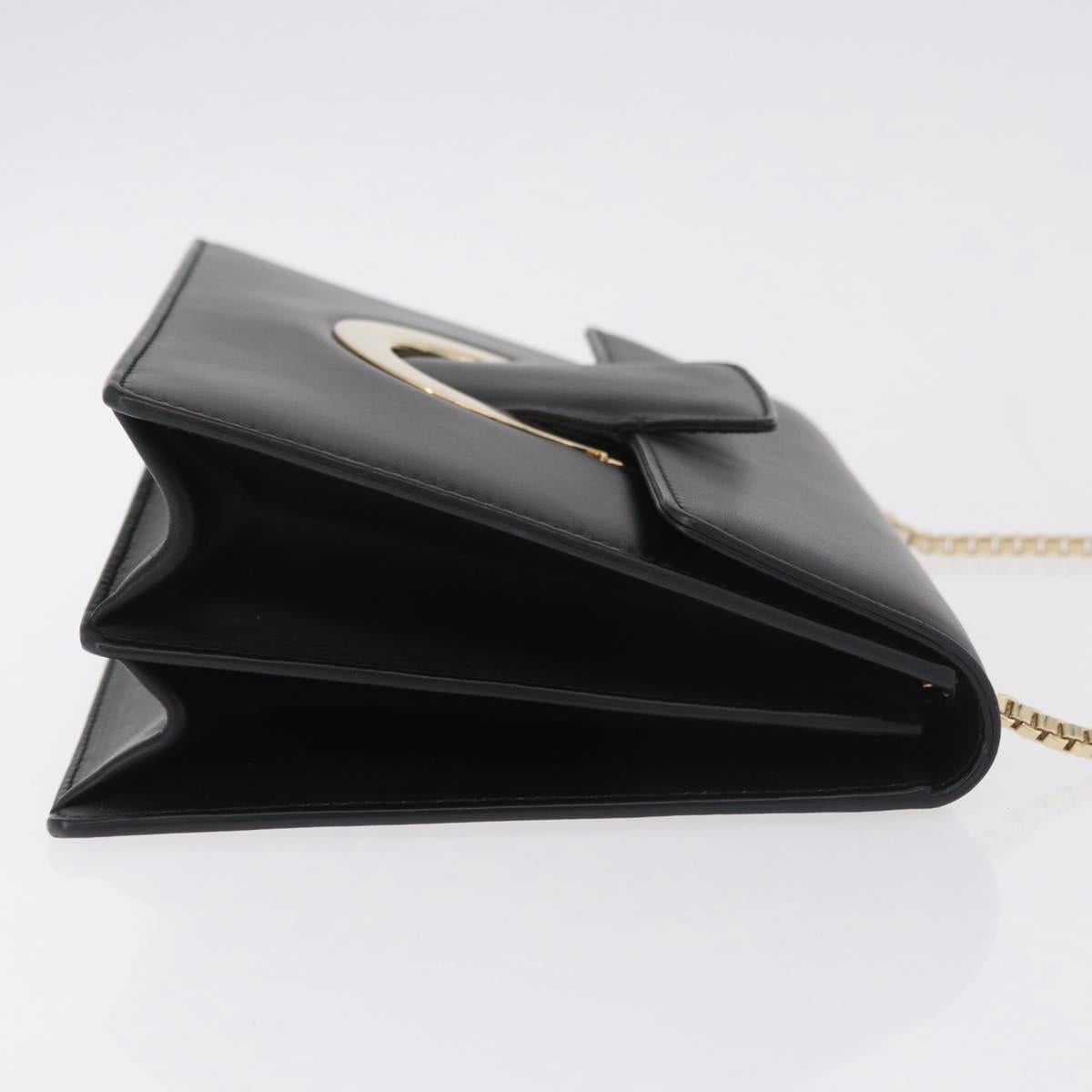Salvatore Ferragamo Gancini Chain Shoulder Bag Leather Black Gold Auth 185725A