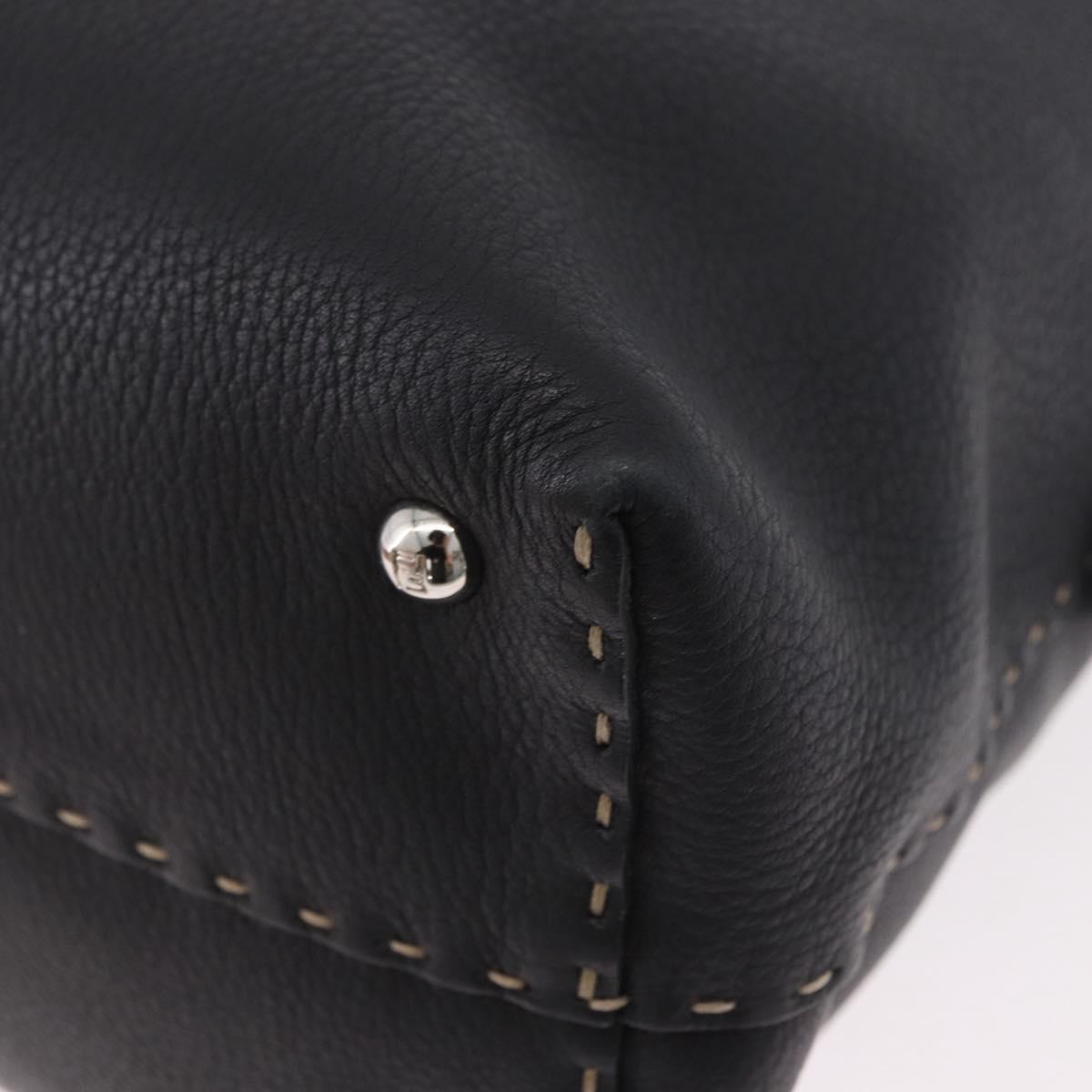 FENDI Celeria Tote Bag Leather Black Silver Auth 185726A
