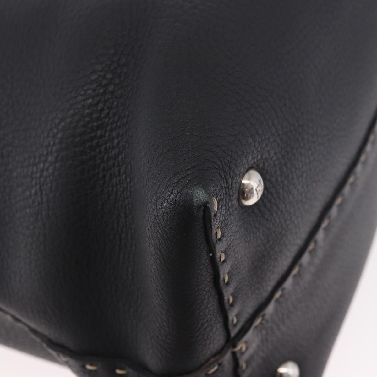 FENDI Celeria Tote Bag Leather Black Silver Auth 185726A