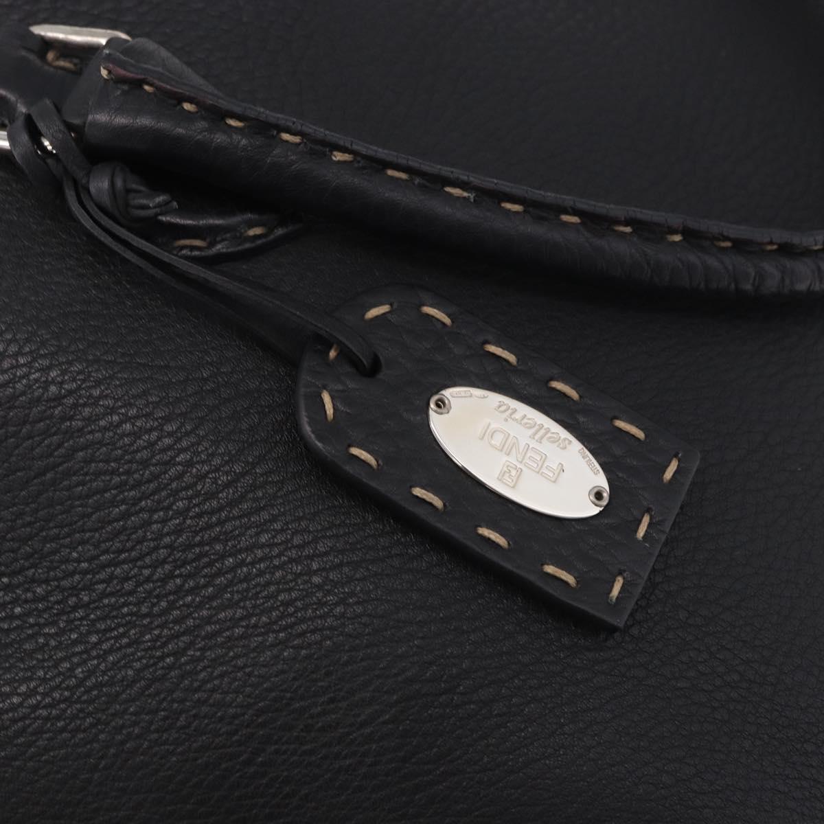 FENDI Celeria Tote Bag Leather Black Silver Auth 185726A