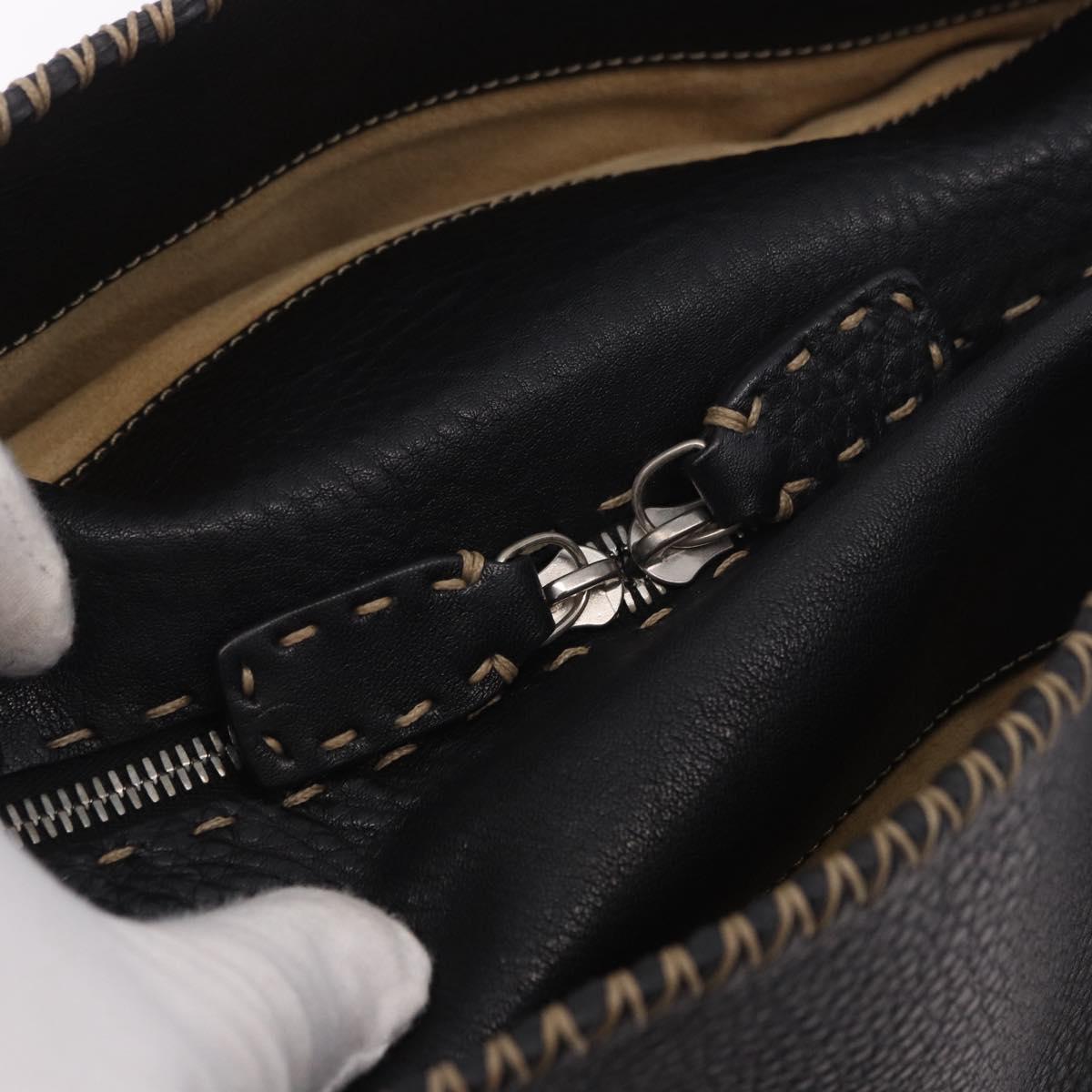 FENDI Celeria Tote Bag Leather Black Silver Auth 185726A