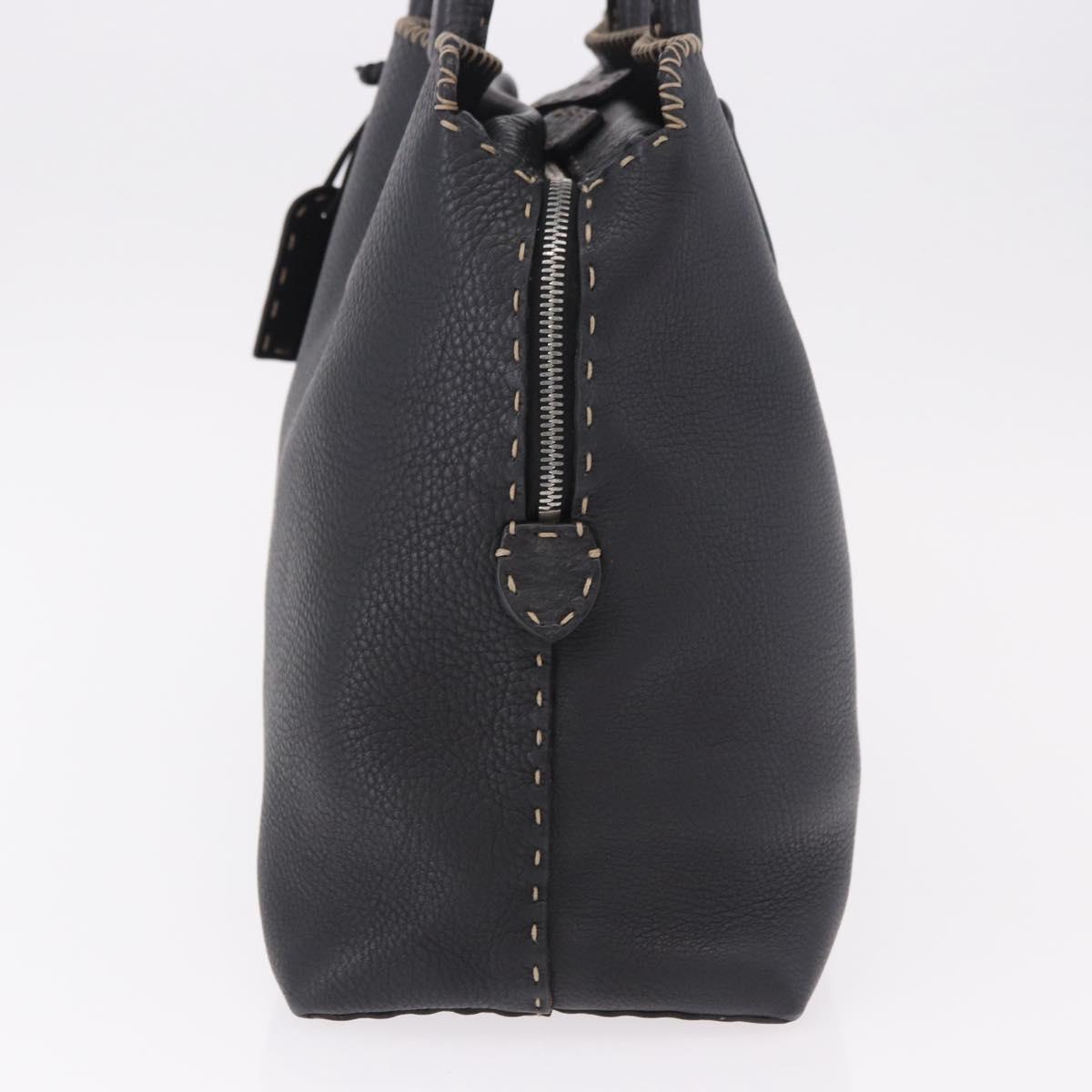 FENDI Celeria Tote Bag Leather Black Silver Auth 185726A