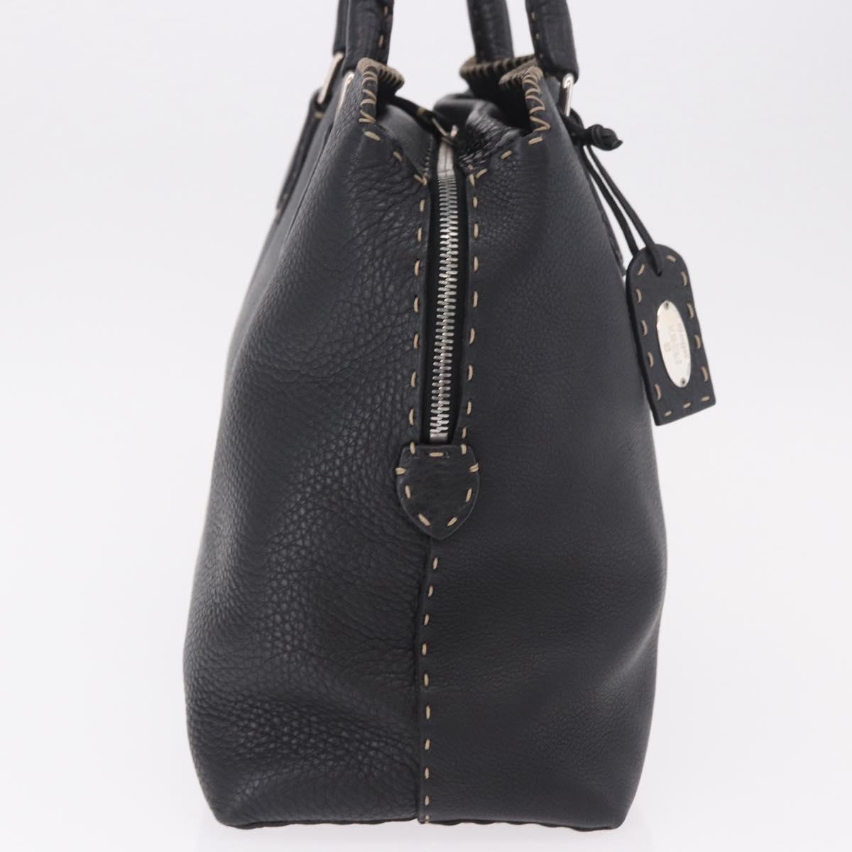 FENDI Celeria Tote Bag Leather Black Silver Auth 185726A