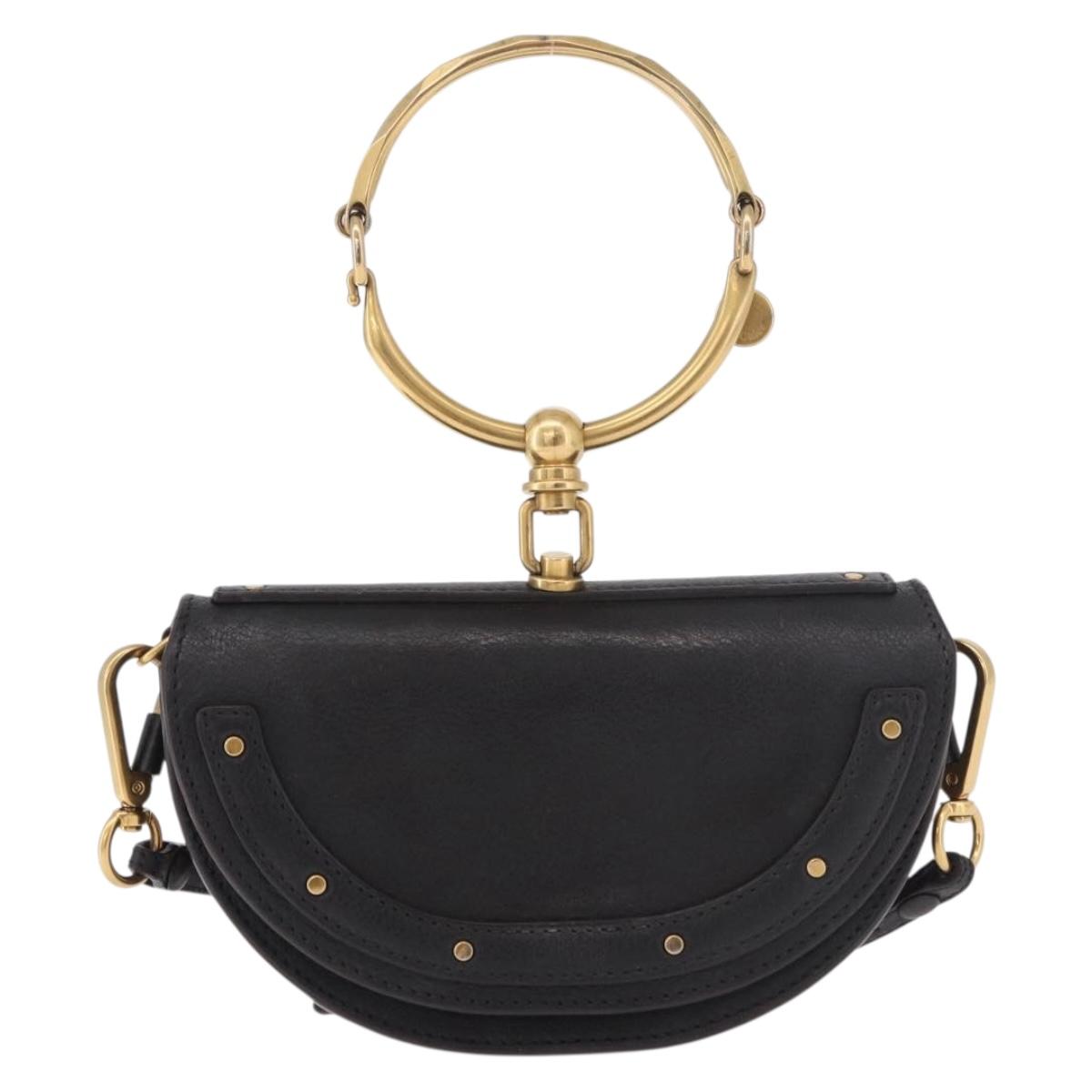 Chloe Nile Hand Bag Leather 2way Black Gold Auth 185727A