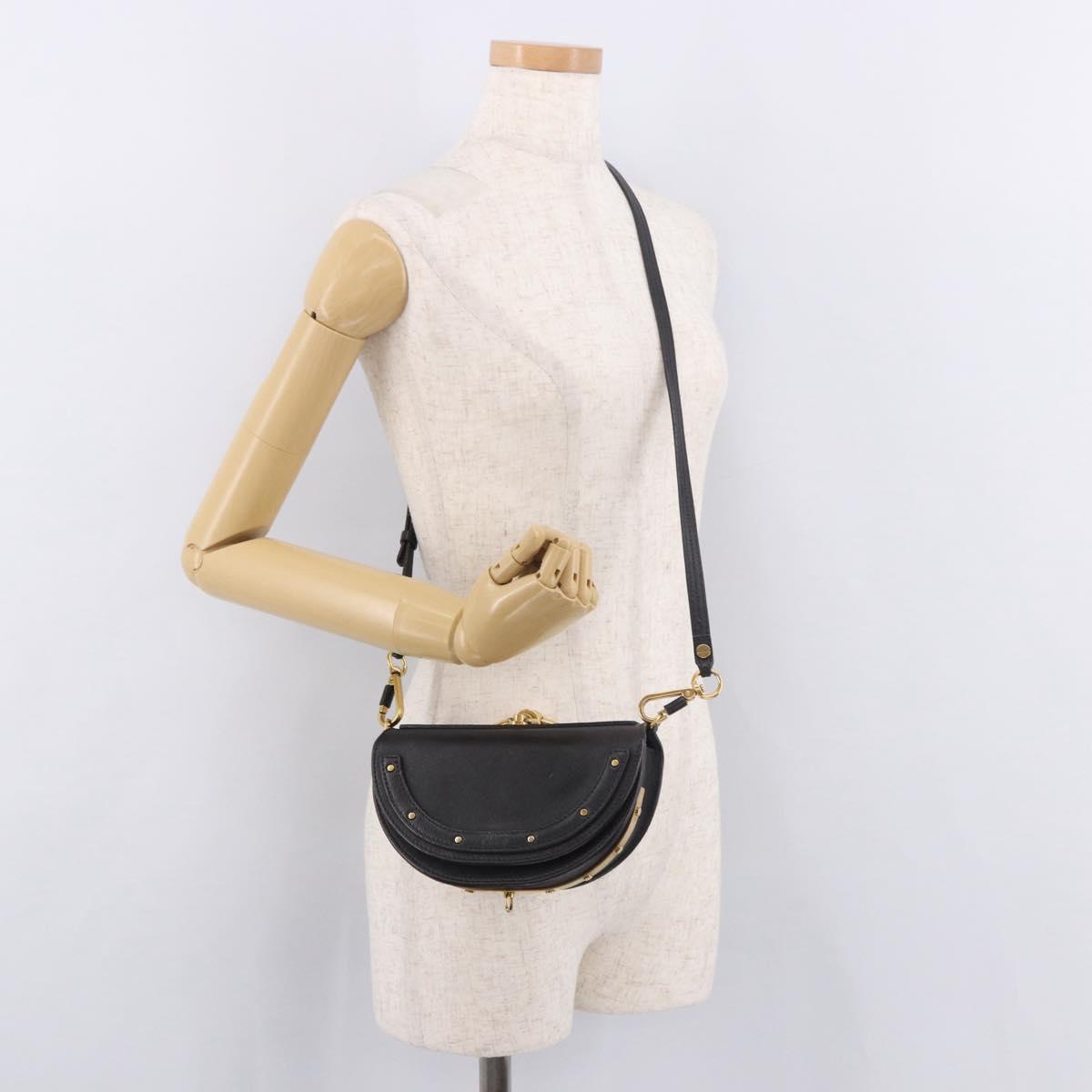 Chloe Nile Hand Bag Leather 2way Black Gold Auth 185727A