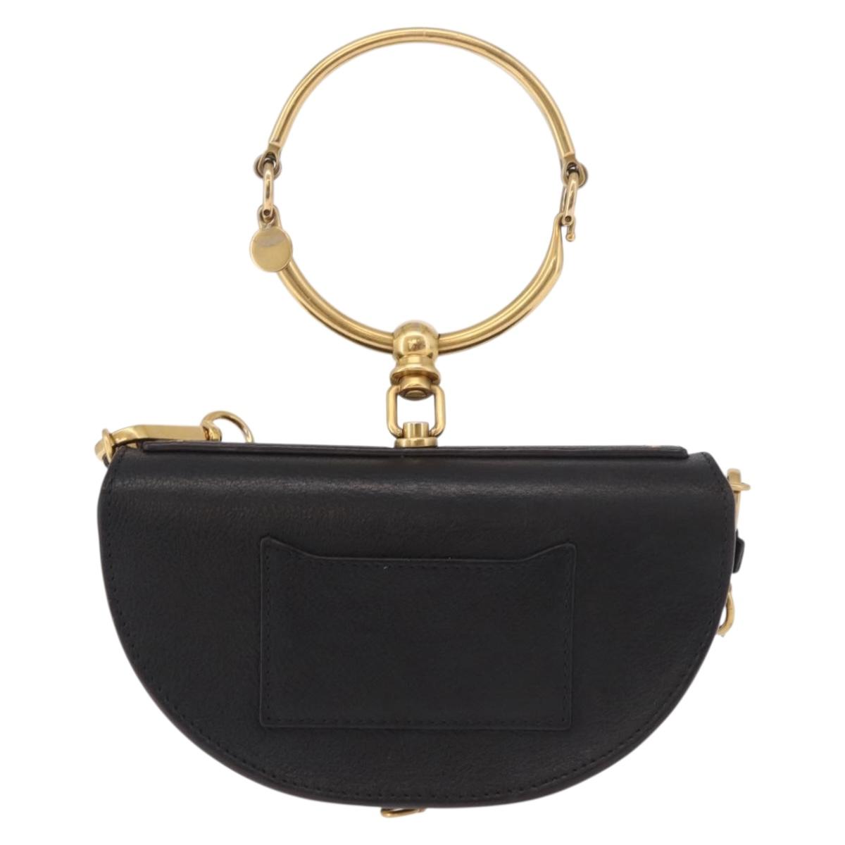 Chloe Nile Hand Bag Leather 2way Black Gold Auth 185727A